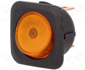 R13-203B-01-BY, ROCKER; SPST; Pos: 2; ON-OFF; 25A/12VDC; yellow; neon lamp; 50m?