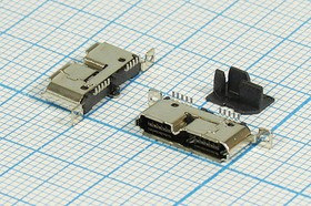 Разъем mini USB-3,0FS розетка, контакты 10P3C, монтаж на плату, вертикальный, SMD, mini USB-3,0FS