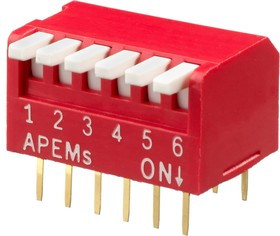 DPL06V, Apem 6 Way Through Hole Piano Dip Switch SPST, Piano Actuator
