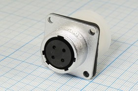 Разъем PLS-20RF-4P розетка, контакты 4P, резьба М22, монтаж на блок фланец 4 отверстия