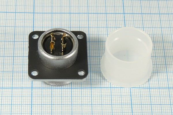 Разъем PLS-20RF-4P розетка, контакты 4P, резьба М22, монтаж на блок фланец 4 отверстия