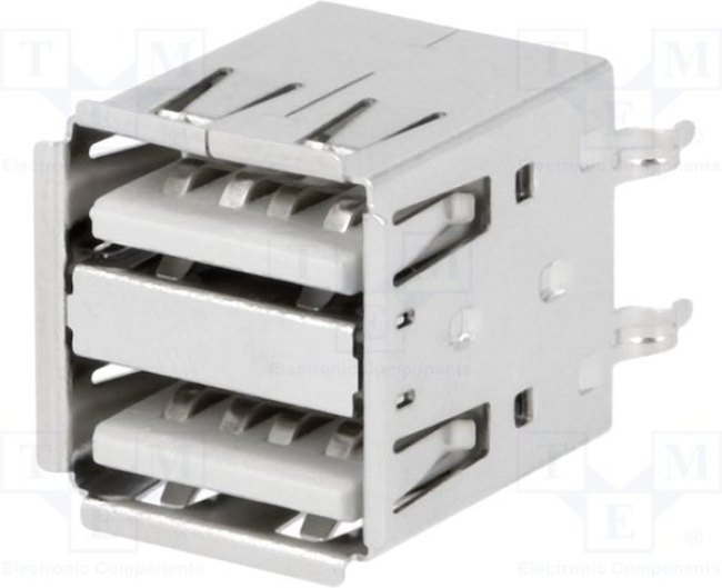 USBA-2GV, Гнездо, USB A, THT, прямой, двойной USBA-2GV, Гнездо, USB A, THT, прямой, двойной