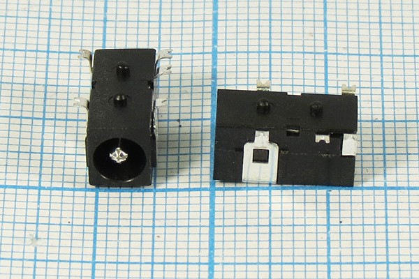 Разъем питания DC розетка, d1.7 D4.0, 3C 2C, на плату, SMD, угловой, PJ147