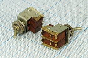 Рычажный переключатель (тумблер), 220В, 1.0А, переключение ON-OFF, d 8.2, металлический, контакты 6C, МТД3