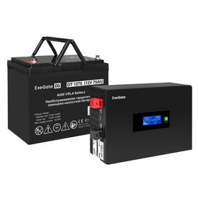 EX297414RUS, Комплект ИБП EX295993RUS + батарея 75Aч EX282983RUS 1шт (инвертор, синус, для котла, PF=1, настенный) ExeGate IdealSine SR-1000