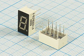 Светодиодный дисплей зеленый, 7 сегментов, 1 разряд, высота 7,6 мм, 12 мкд, KT10303AJ1A; №5799 G СД