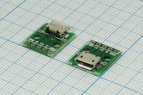 Разъем microUSB розетка, тип B, контакты 5C, макетная плата, угловой