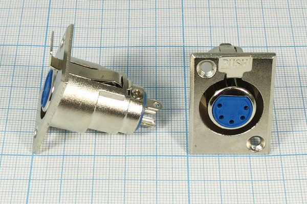 Разъем микрофонный XLR розетка, контакты 5P, монтаж на блок фланец 2 отверстия, MC914-5P