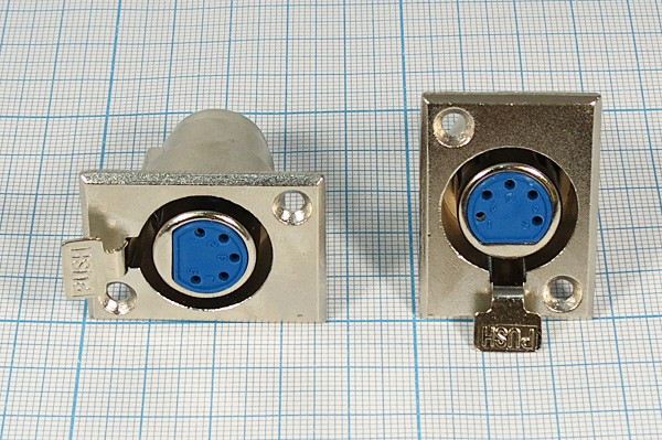 Разъем микрофонный XLR розетка, контакты 5P, монтаж на блок фланец 2 отверстия, MC914-5P