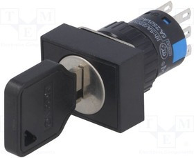 V16-KEY-AJ-3, Переключатель: замок для РЭА, Фикс.пол: 3, Контакты: 3PST, d16мм