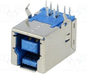 USBB-G3.0, Гнездо, USB B, на плату, THT, угловой 90°, USB 3.0