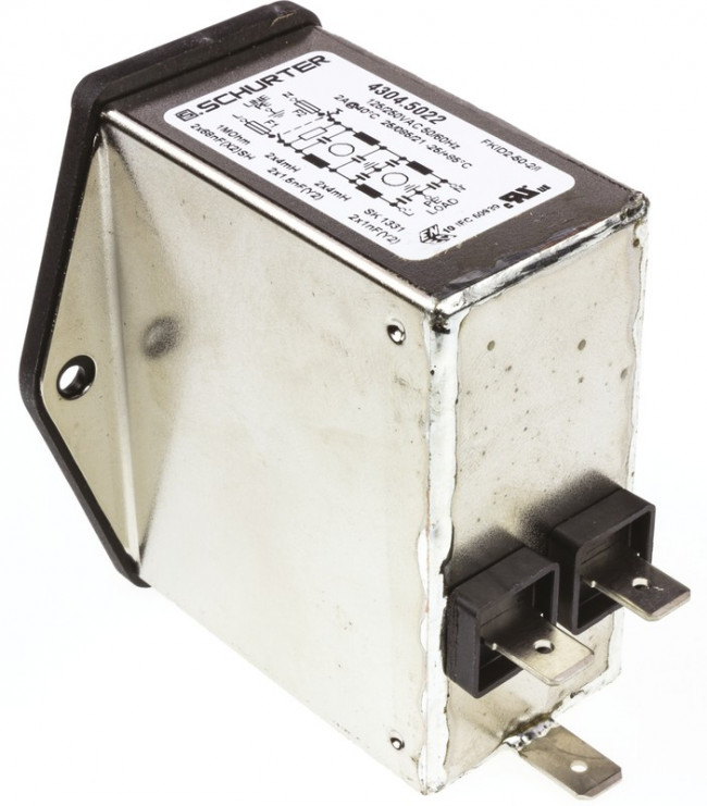 4304.5022, 2A, 250 V ac Male Panel Mount Filtered IEC Connector 4304.5022