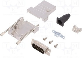 DTSL15-T-JSRGDBP-K, Разъем D-Sub; PIN: 15; вилка; "папа"; прямой; пайка; на провод; черный