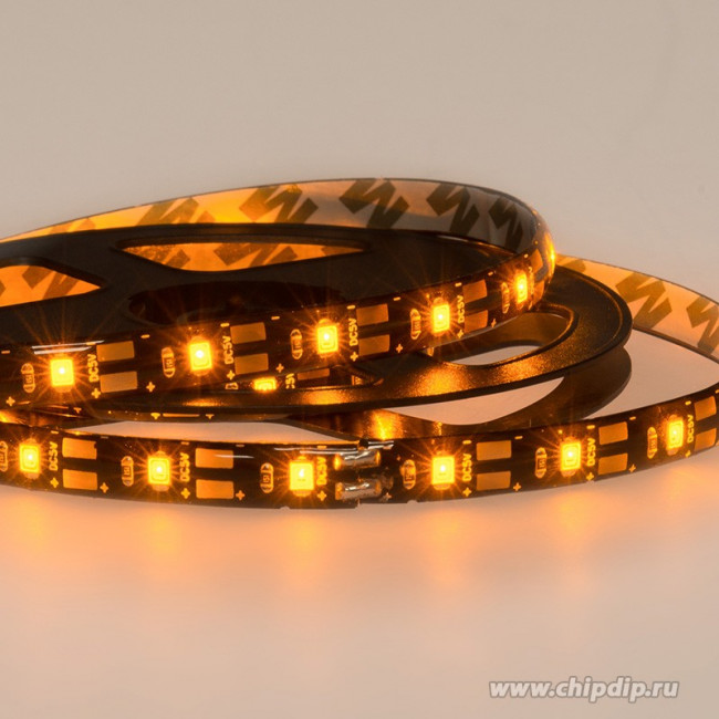 141-382, Лента светодиодная 5В, SMD2835, 4,8Вт/м, 60 LED/м, желтый, 8мм, 1м, с USB коннектором, черная, IP65