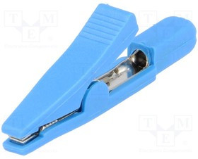 PJ5001-BU, Зажим "крокодил", 5А, 70ВDC, синий, Длина: 42мм, Контакты: латунь