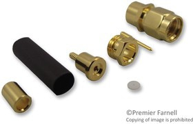 132193, Разъем РЧ / Коаксиальный, SMA Коаксиальный, Прямой Штекер, Пайка, 50 Ом, RG178B, RG196A, Латунь