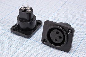 Гнездо микрофонное XLR 3 контакта, на панель, фланец 2отверстия, QJDZ375; №10865 гн мик XLR\3P\пан флан 2отв\\пл пруж\QJDZ375\