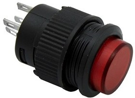 R16-503AD-R LOCK, (OFF - ON SPST), Кнопочный переключатель с фиксацией, красная LED подсветка