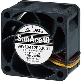9HVA0412P3J001, DC Fans Axial Fan, 40x40x28mm, 12VDC, 37.1CFM, High Static Pressure, Tach/PWM