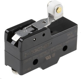 Z-15GW22-B7-K, Switch Snap Action N.O./N.C. SPDT Short Hinge Roller Lever 15A 250VAC 250VDC 186.42VA 1.57N Screw Mount Screw