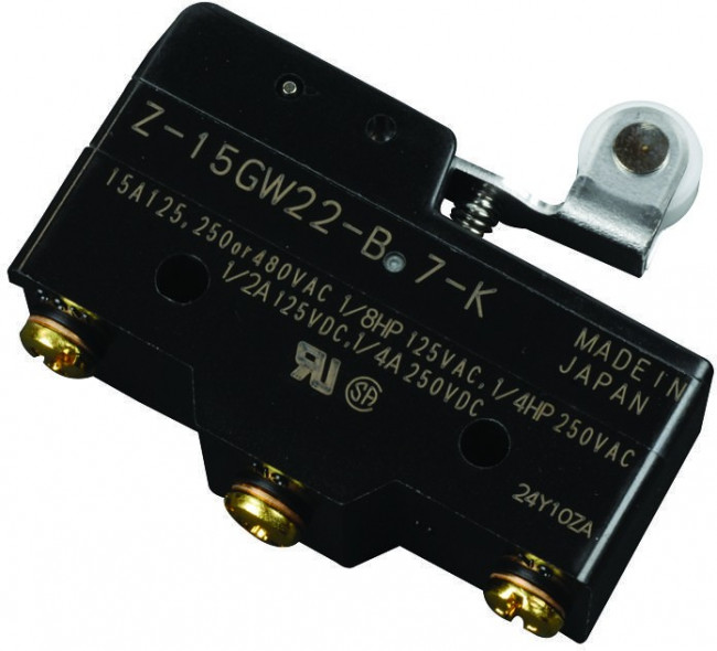 Z-15GW22-B7-K, Switch Snap Action N.O./N.C. SPDT Short Hinge Roller Lever 15A 250VAC 250VDC 186.42VA 1.57N Screw Mount Screw Z-15GW22-B7-K, Switch Snap Action N.O./N.C. SPDT Short Hinge Roller Lever 15A 250VAC 250VDC 186.42VA 1.57N Screw Mount Screw