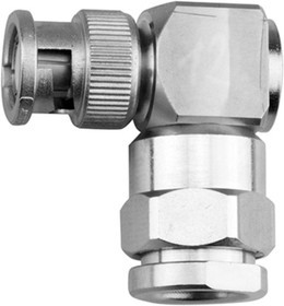 J01000B1195, Plug Cable Mount BNC Connector, 50, Clamp Termination, Right Angle Body