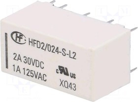 HFD2/024-S-L2, Реле бистабильное 2 катушки 2 переключ. 24VDC, 3A/250VAC DPDT