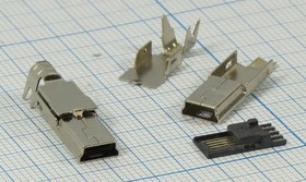 Разъем mini USB5T вилка, тип B, контакты 4P, монтаж на кабель, miniUSB5T Разъем mini USB5T вилка, тип B, контакты 4P, монтаж на кабель, miniUSB5T