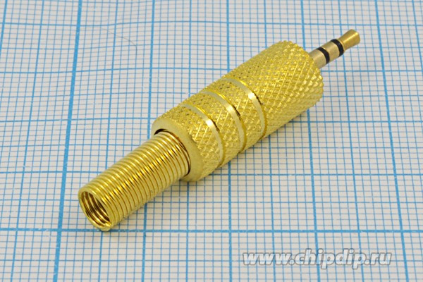 Вилка 2.5 стерео, контакты 3C[Au], монтаж кабель, металл пружинный хвост, марка AP-350.G
