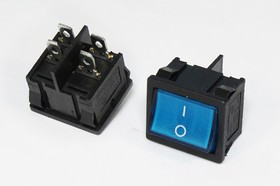 Переключатель клавишный, контакты 4T, 6А, ON-OFF, подсветка черная/ILсиняя, MIRS201-4