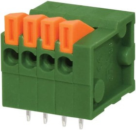 TBL003-254-04GR-2OR, Fixed Terminal Blocks Terminal block, screwless, 2.54, horizontal, 4 poles, green w orange tab