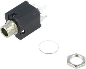 FM6701, Гнездо, Jack 6,3мм, "мама", stereo,с выключателем, прямой