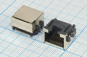 Гнездо телефонное 8P8C, 8C2, плата SMD/угловое, TJ-8P8C-SA1-SMD; №13256 гн телеф 8P8C\ 8C2\\плат SMD/угл\TJ-8P8C-SA1-SMD\