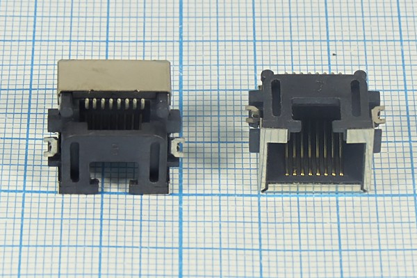 Гнездо телефонное 8P8C, 8C2, плата SMD/угловое, TJ-8P8C-SA1-SMD; №13256 гн телеф 8P8C\ 8C2\\плат SMD/угл\TJ-8P8C-SA1-SMD\