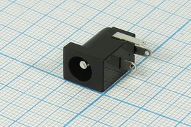 Разъем питания DC розетка , 2.5D5.5, 3C, на плату, угловой, DJK-02B