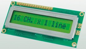 161A-BA-BC, 161A-BA-BC Alphanumeric LCD Display, Yellow on Green, 1 Row by 16 Characters, Reflective