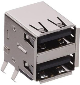 KUSBEX-ASFS2N-B-1, USB Connectors USB STACK A-TYP RCPT E BLK INSUL RoHS
