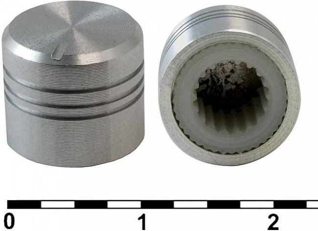 11X10B, (для вала типа КС), Ручка управления на вал 6 мм с насечкой, серебристая D=11мм, h=10мм, год 2018