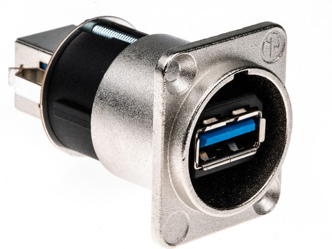 Neutrik NAUSB3 проходной разъем USB 3.0, D-посадка, никелированый корпус gold contacts