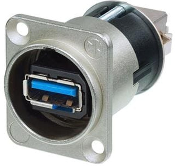 Neutrik NAUSB3 проходной разъем USB 3.0, D-посадка, никелированый корпус gold contacts