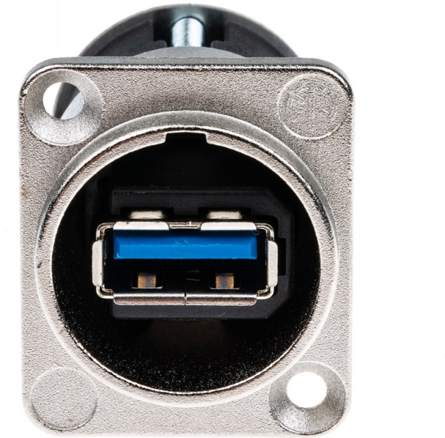 Neutrik NAUSB3 проходной разъем USB 3.0, D-посадка, никелированый корпус gold contacts