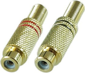 Разъем RCA гнездо металл на кабель, пайка, красный и черный 2 полосы, Gold, PL2159