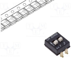 SDA02H1SBDR, Switch DIP OFF ON SPST 2 Raised Slide 0.1A 24VDC Gull Wing 1000Cycles 2.54mm SMD T/R