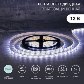 141-355, Лента светодиодная 12В, SMD2835, 4,8Вт/м, 60 LED/м, 6500К, 8мм, 5м, IP65