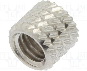 DR11M5, Втулка резьбовая, латунь, никель, M5, L 5,9мм, для пластика, D 7мм