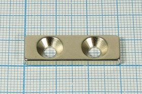 Магнит 30,0x10,0x 3/2отв d4, параллелепипед, Ni