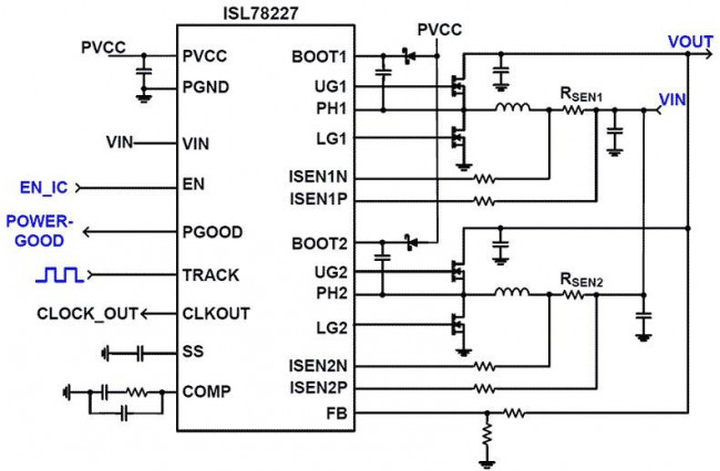 ISL78227ARZ-T7A, Switching Controllers ISL78227ARZ AUTOMOTIVE GRADE - 2 phase boost controller 5x5