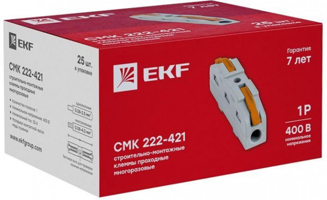 Клемма строительно-монтажная СМК проходная 222-421 1п 0.08-4кв.мм (уп.25шт) PROxima EKF plc-smk-421