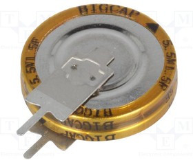 BCEV-5.5V-1.5F, Суперконденсатор, THT, 1,5Ф, 5,5ВDC, ±20%, d19x20,5мм, -25-70°C