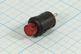 Включатель кнопочный без фиксации (SPST), OFF-(ON) красный с подсветкой, 220В/1.5А; №10694R ПКн\250\ 1,5\(SPST)\d12\чер\ ILкрСд3В\\4C\R13-54